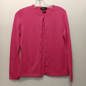 Lord & Taylor 100% Cashmere Cardigan Sweater in Pink, Size Petite